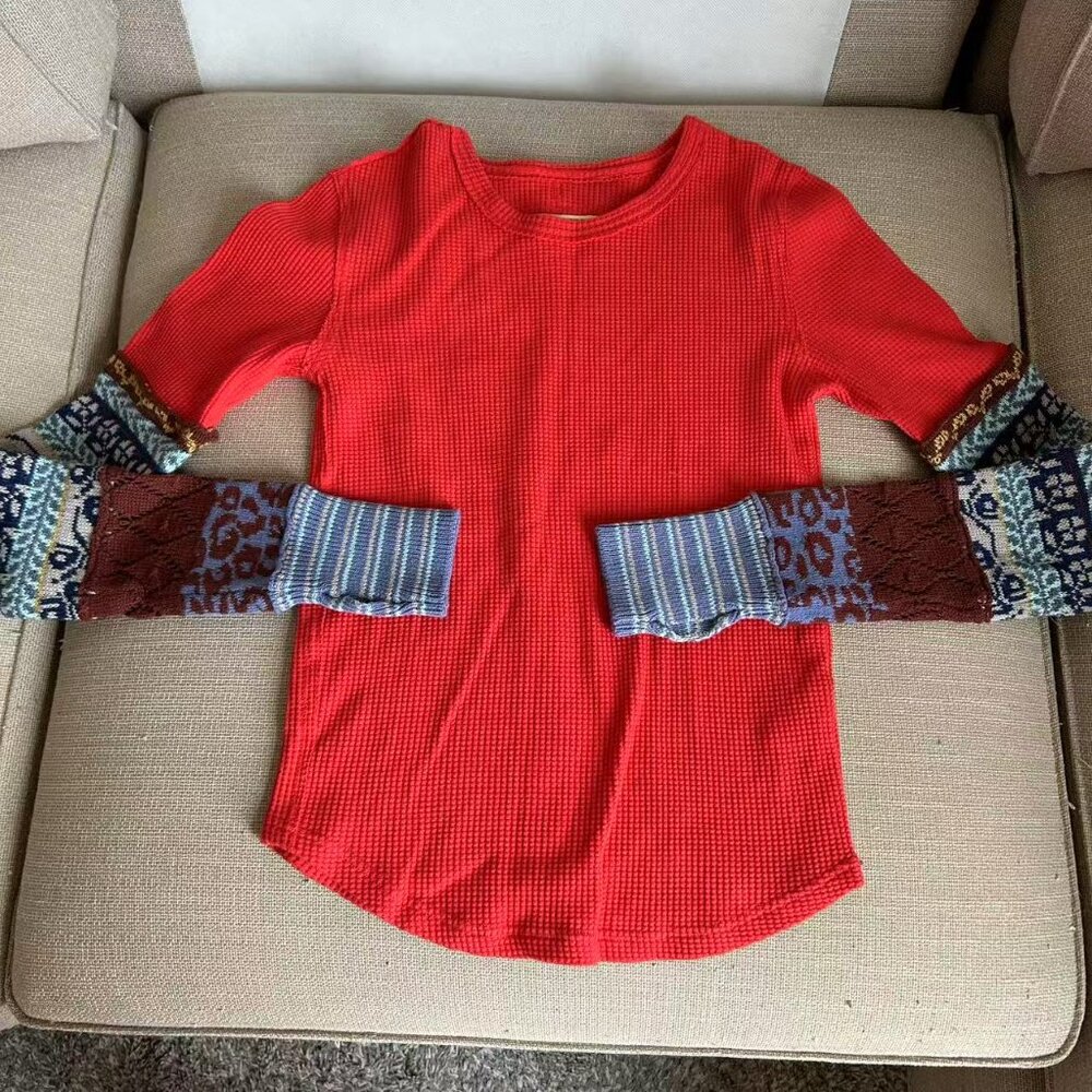 ✨ SALE NEW Free People We The Free All In Cuff Knit Top Rouge Combo Small - Picture 5 of 8